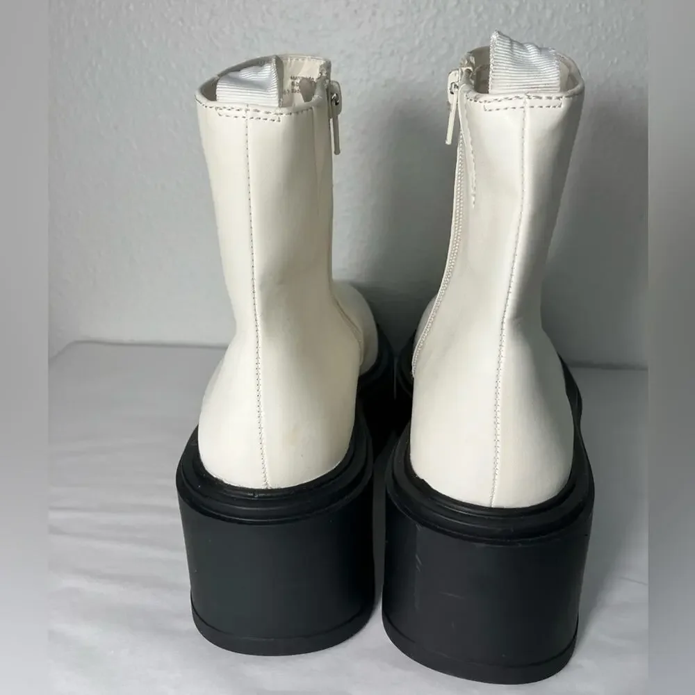 New Bp. Milo White Faux Leather‎ Zip Up Platform Ankle Boots size 7.5 marten